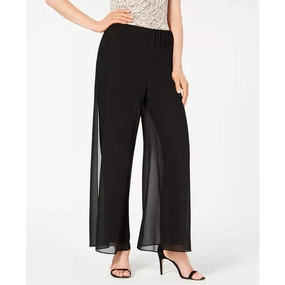 Alex Evenings Pants, Wide-Leg Chiffon Black S - Picture 2 of 6